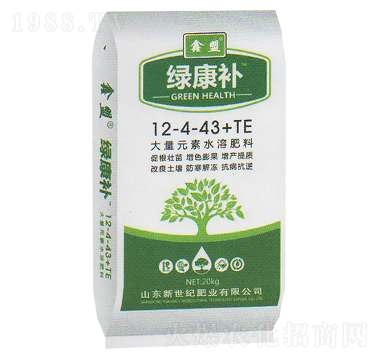 大量元素水溶肥12-4-43+TE-綠康補-新世紀肥業(yè)